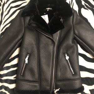 Missguided Tall black faux fur lined aviator jacket